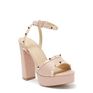 Nude Studded Platform Heeled Sandals 10